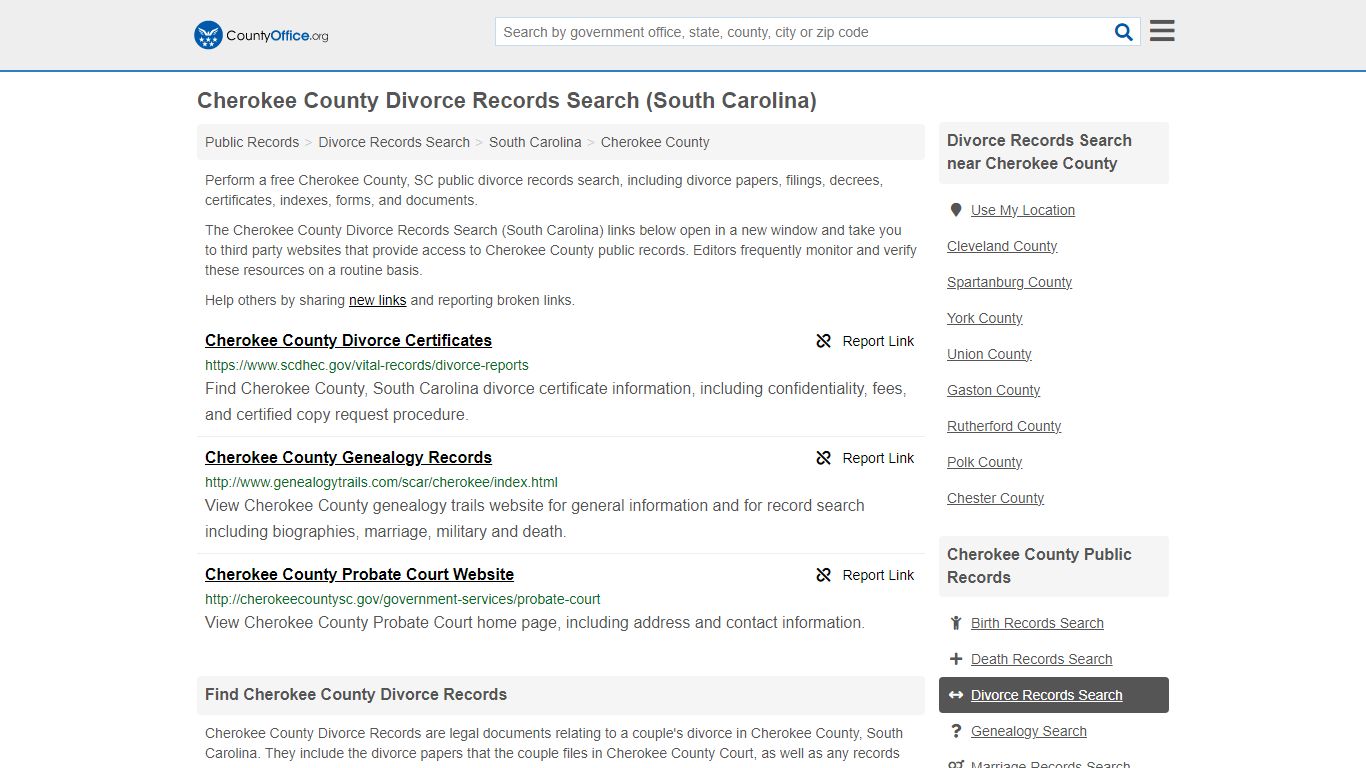 Cherokee County Divorce Records Search (South Carolina) - County Office